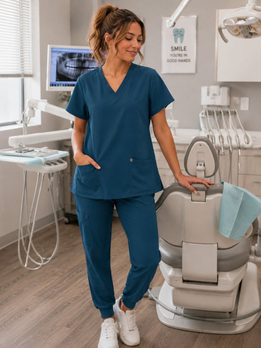 Fabletics 2X Teal Performance Scrub Top Stretch V-Neck Plus Size